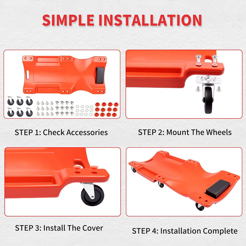 BowLift | Mechanic Plastic Creeper 360lbs Weight Capacity 40 Inches Heavy Duty Automotive Rolling Garage