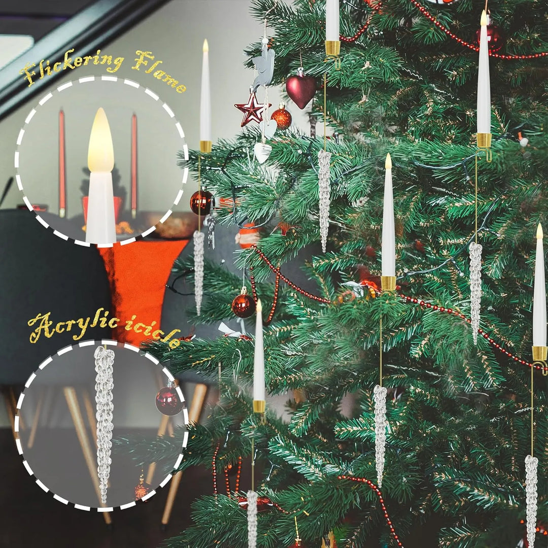BowLift | Christmas Tree LED Candle Set | 12 Pieces with Remote Control & Timer | Warm White Flicker | Flameless & Safe