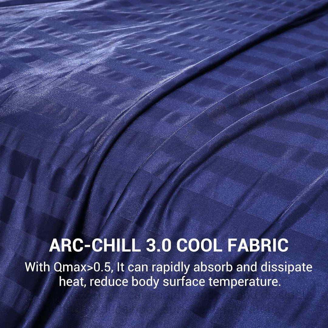 Cooling Blanket – Q-Max > 0.5, Striped & Breathable for Hot Sleepers of Navy Blue | Bowlift