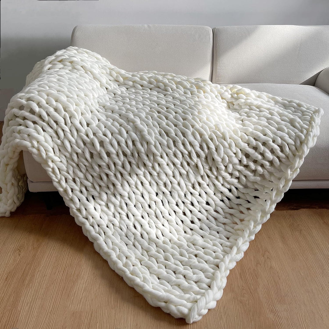 Chunky Knit Throw Handmade Weighted Blanket - SUPER COZY & CALMING BLANKET Bowlift
