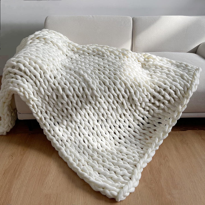 Chunky Knit Throw Handmade Weighted Blanket - SUPER COZY & CALMING BLANKET Bowlift
