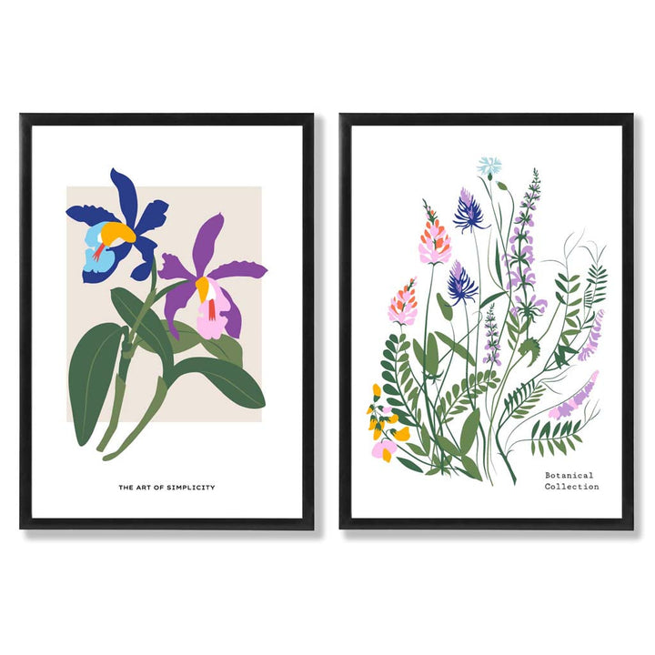 Colorful Spring Flowers Illustration Framed Set of 2 Art Prints | Bowlift