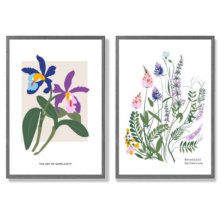 Colorful Spring Flowers Illustration Framed Set of 2 Art Prints | Bowlift