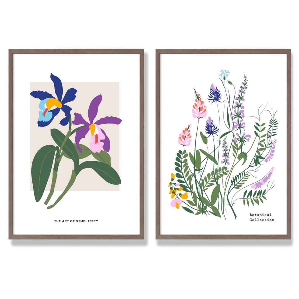 Colorful Spring Flowers Illustration Framed Set of 2 Art Prints | Bowlift