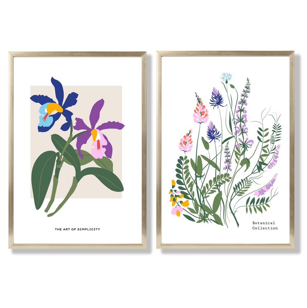 Colorful Spring Flowers Illustration Framed Set of 2 Art Prints | Bowlift