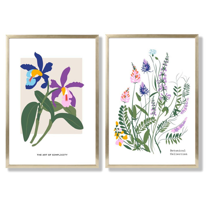 Colorful Spring Flowers Illustration Framed Set of 2 Art Prints | Bowlift