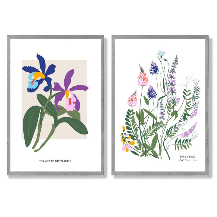 Colorful Spring Flowers Illustration Framed Set of 2 Art Prints | Bowlift