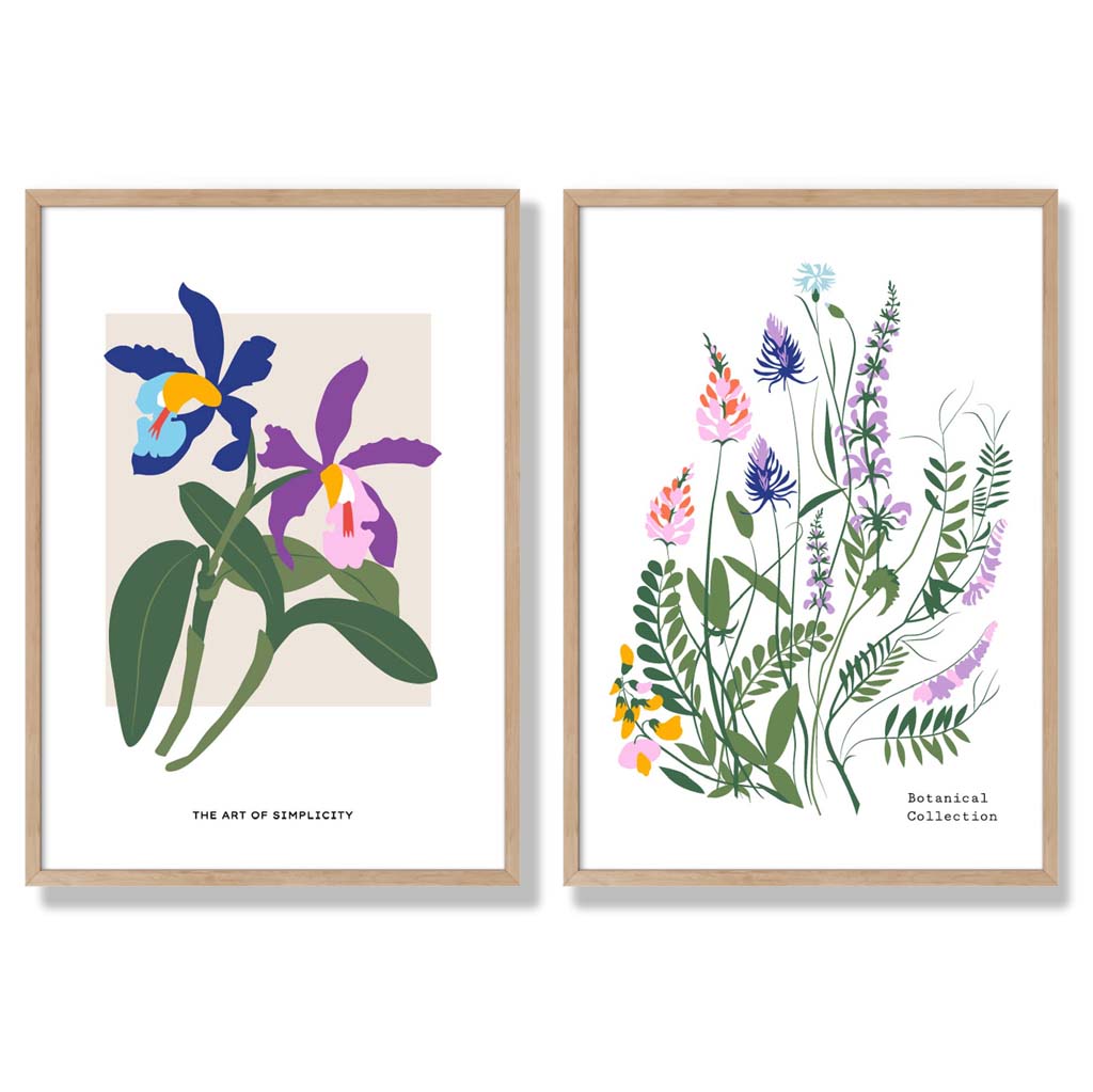 Colorful Spring Flowers Illustration Framed Set of 2 Art Prints | Bowlift