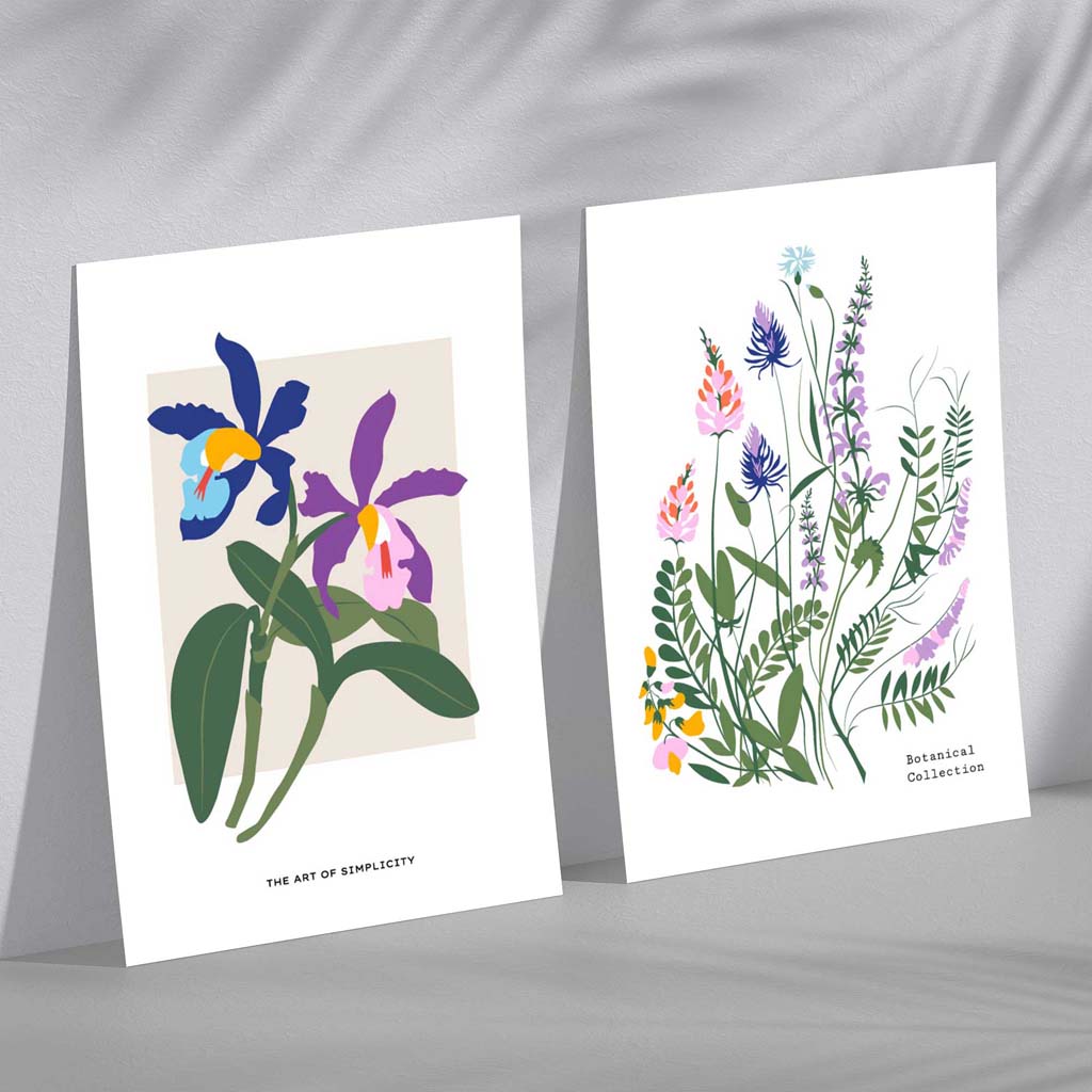 Colorful Spring Flowers Illustration Framed Set of 2 Art Prints | Bowlift