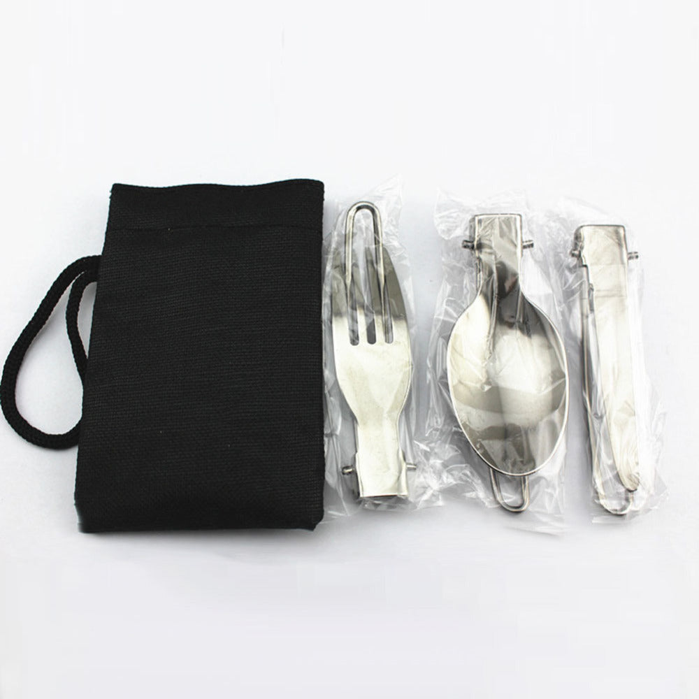 Foldable Stainless Steel Camping Cutlery Set with Locking Hinge and Carry Pouch Bowlift