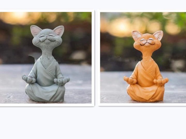 BowLift | Playful Black Buddha Cat Figure Meditation Yoga Collectible Happy Cat Decor Home Garden Decoration Garden Ornament