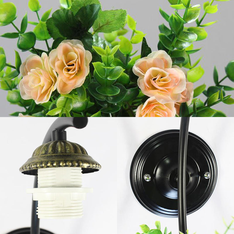 BowLift | Globe Wall Lamp Tiffany Joined Glass 1 Head Beige Wall Fixture with Flower Decoration
