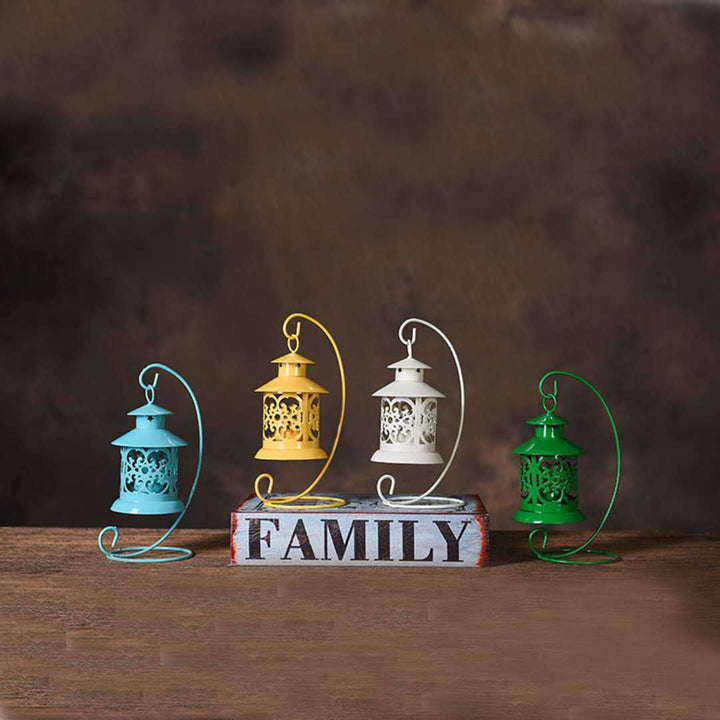 Decorative Filigree Hanging Tealight Lantern with Curved Metal Stand Set Bowlift