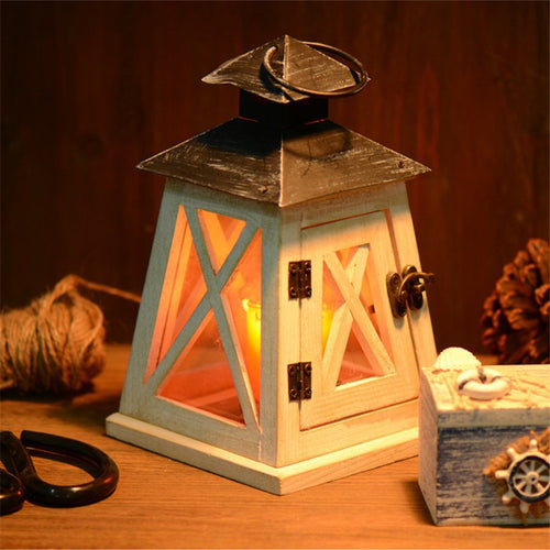 Rustic Wooden Lantern Candle Holder with Metal Top and Latch Bowlift