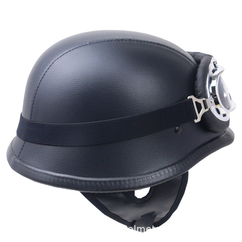 Vintage Carbon Fiber Motorcycle Helmet with Goggles Bowlift
