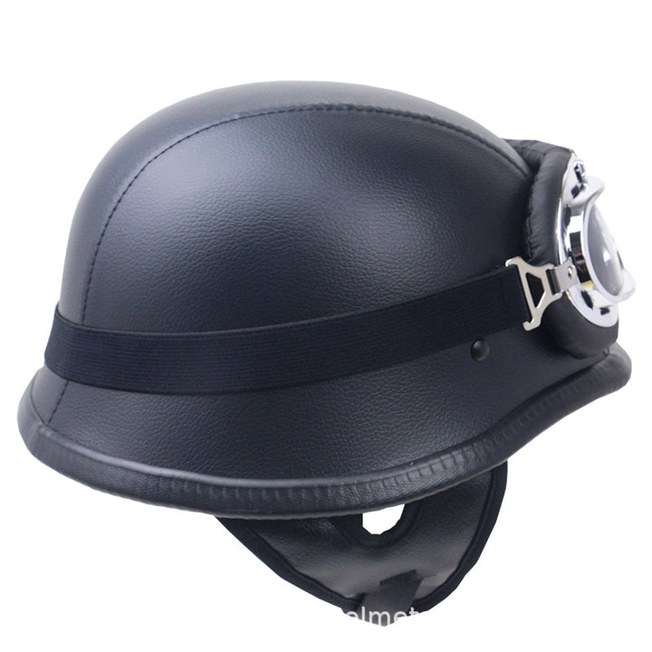 Vintage Carbon Fiber Motorcycle Helmet with Goggles Bowlift