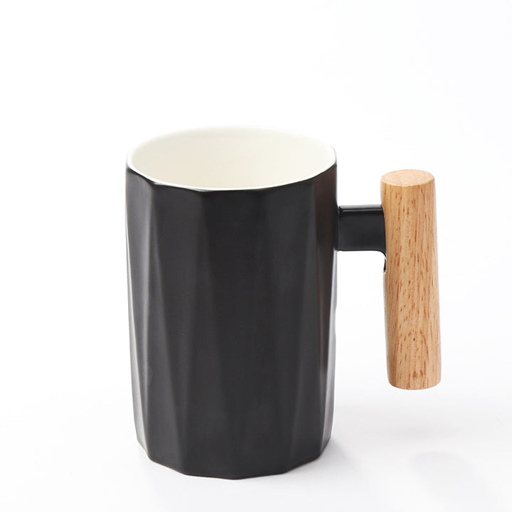 Ergonomic ceramic mug with solid wooden handle bamboo lid and metal spoon in gift box Bowlift