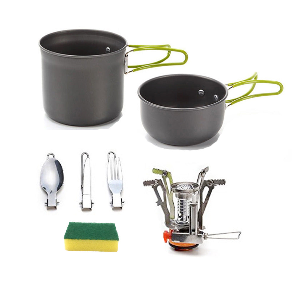 lightweight packable backpacking cookware and compact gas stove set with nonstick nesting pots and folding handles Bowlift