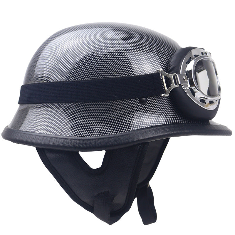 Classic Carbon Fiber Motorcycle Helmet with Goggles Bowlift