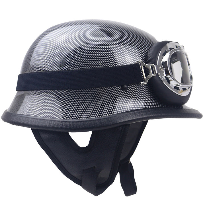 Classic Carbon Fiber Motorcycle Helmet with Goggles Bowlift
