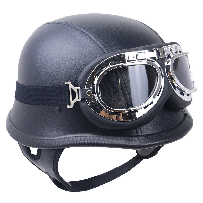 Vintage Carbon Fiber Motorcycle Helmet with Goggles Bowlift