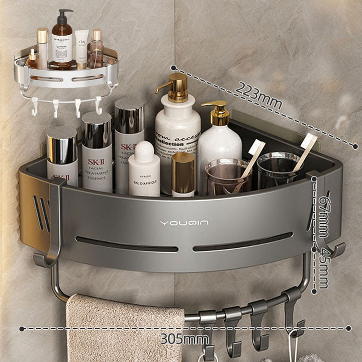 BowLift | EasyCorner Aluminum Shelf – Self-Adhesive Bathroom Corner Storage without Drilling