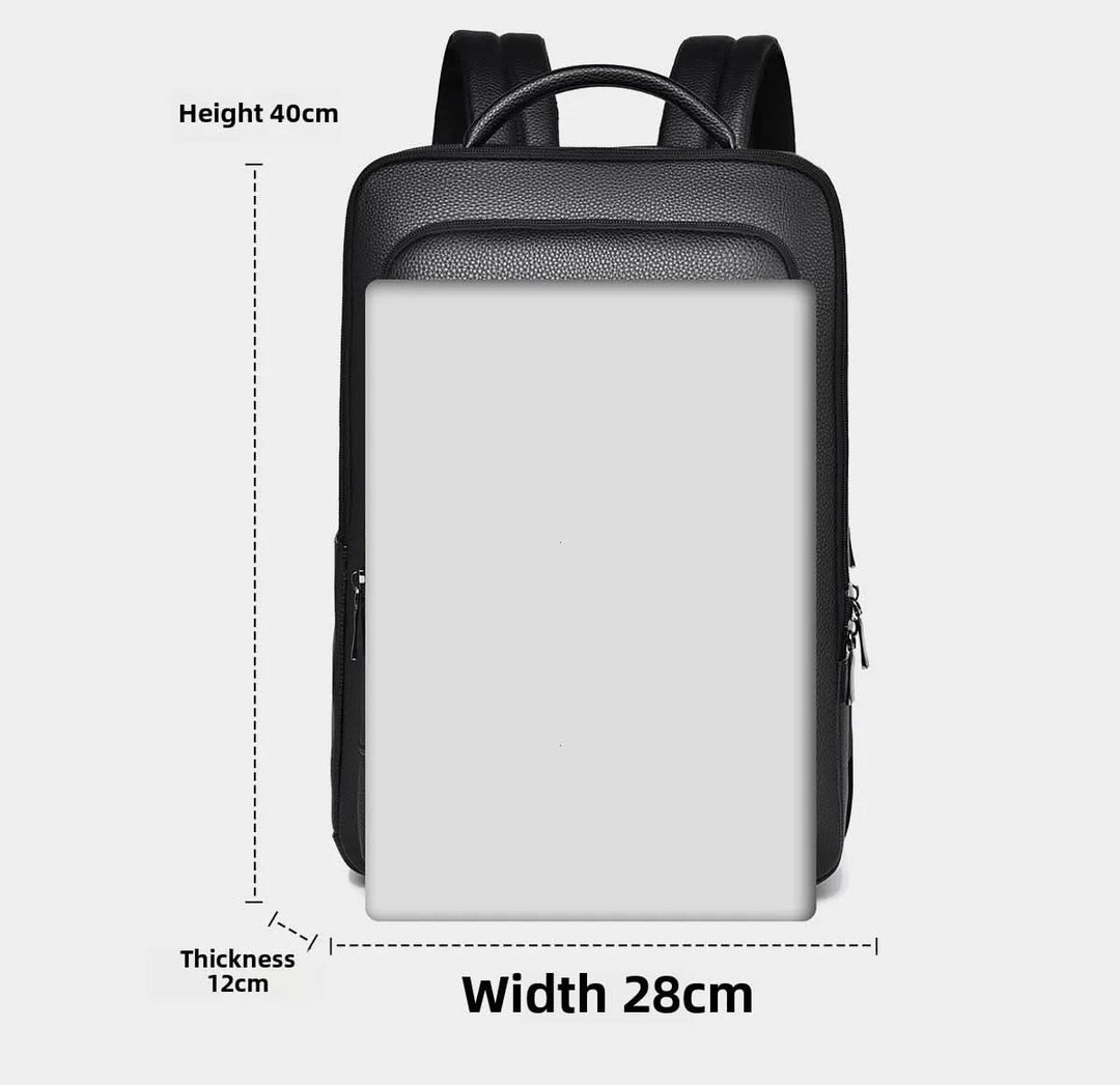 BowLift | Elegant leather rucksack for men/women with USB port for laptop and everyday use, 15.6 inch, black