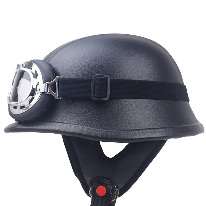 Vintage Leather Motorcycle Helmet with Goggles Bowlift