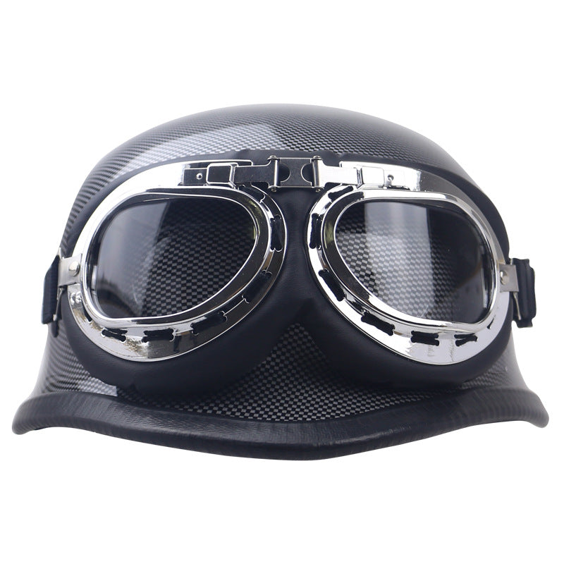 Classic Carbon Fiber Motorcycle Helmet with Goggles Bowlift