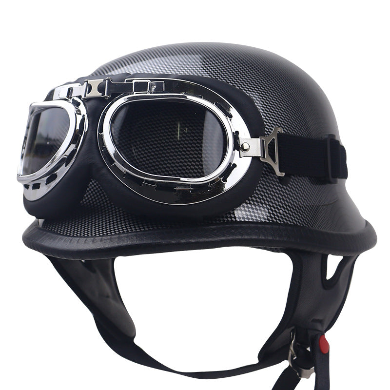 Classic Carbon Fiber Motorcycle Helmet with Goggles Bowlift