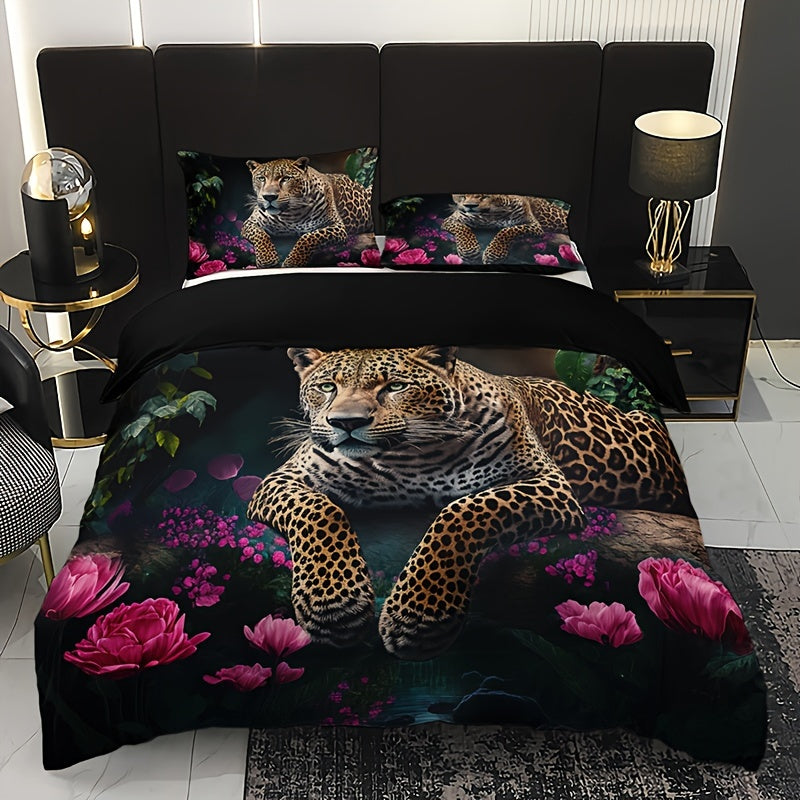 BowLift | Luxurious Animal Print Bedding Set with Rose Pattern - 3-piece
