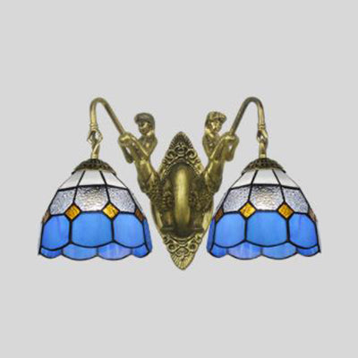 BowLift | Blue Glass Antique Brass Wall Light Dome 2 Heads Mediterranean Wall Mount Light