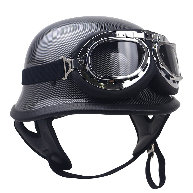 Classic Carbon Fiber Motorcycle Helmet with Goggles Bowlift