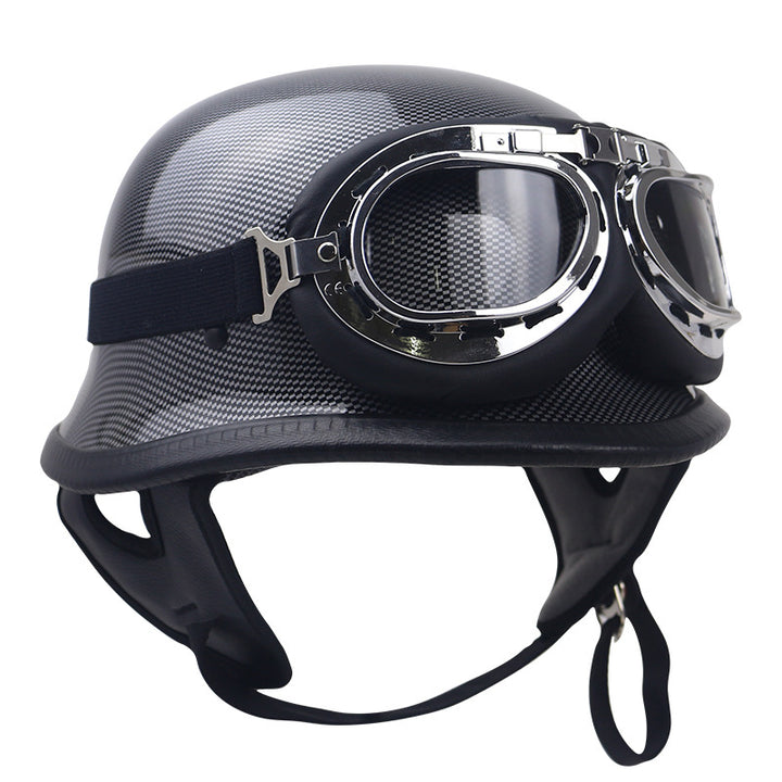 Classic Carbon Fiber Motorcycle Helmet with Goggles Bowlift