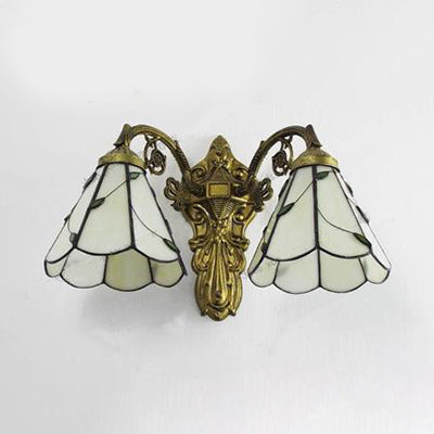 BowLift | Beige Glass Cone Wall Lamp Light Retro Vintage 2 Lights Wall Lamp in Legacy Brass for Bedroom