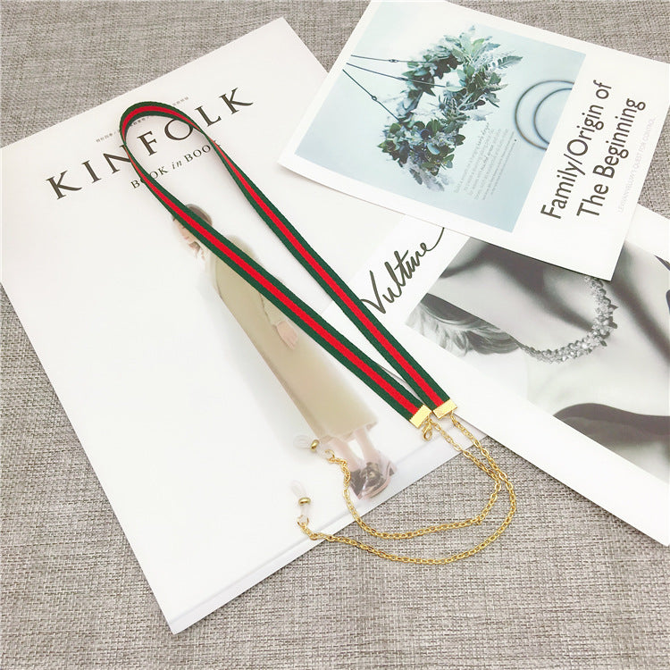 Stylish Eyewear Chain with Dual Color Stripes Bowlift