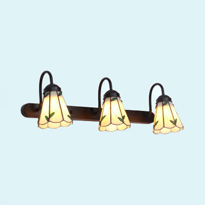 BowLift | Lily Wall-mounted Light Tiffany Beige Glass 3 Heads Black Vanity Lighting Fixture for Bathroom