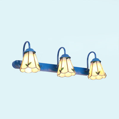 BowLift | Flared Beige Glass Wall Lamp Tiffany 3 Heads Blue Vanity Lighting Fixture