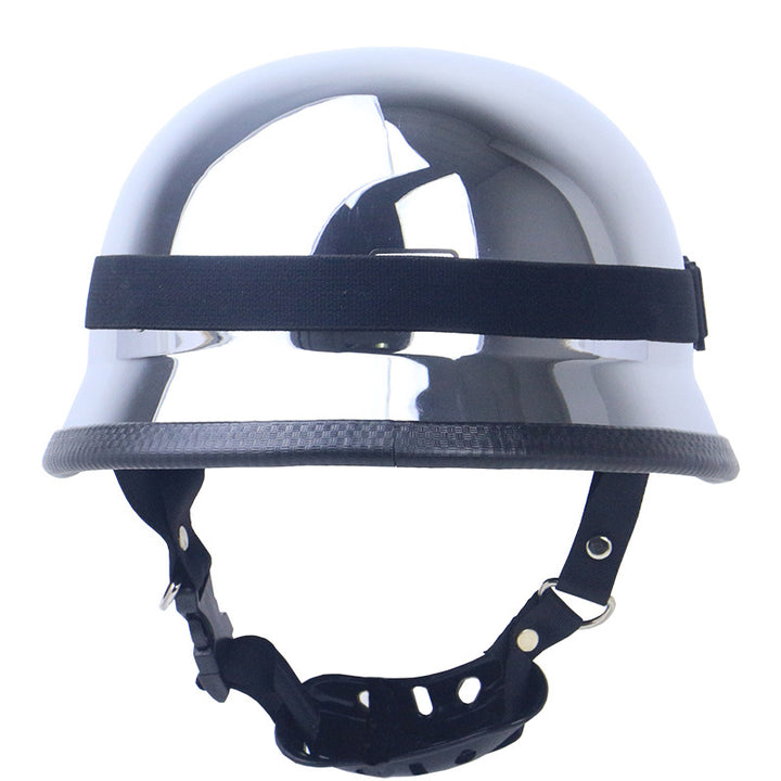 Chrome-Plated Vintage Motorcycle Helmet with Protective Goggles Bowlift