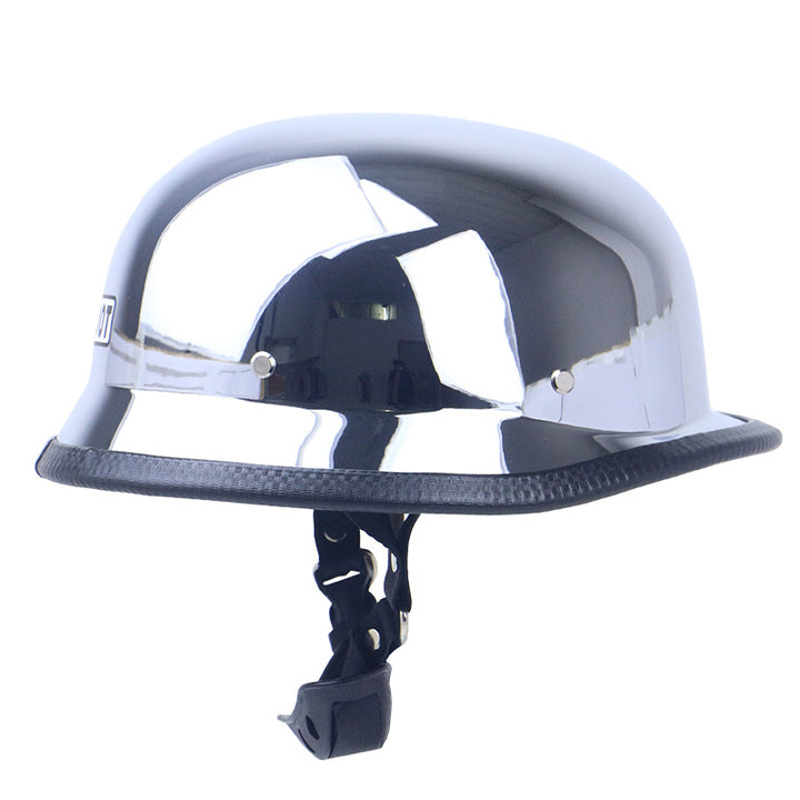 Chrome-Plated Vintage Motorcycle Helmet with Protective Goggles Bowlift