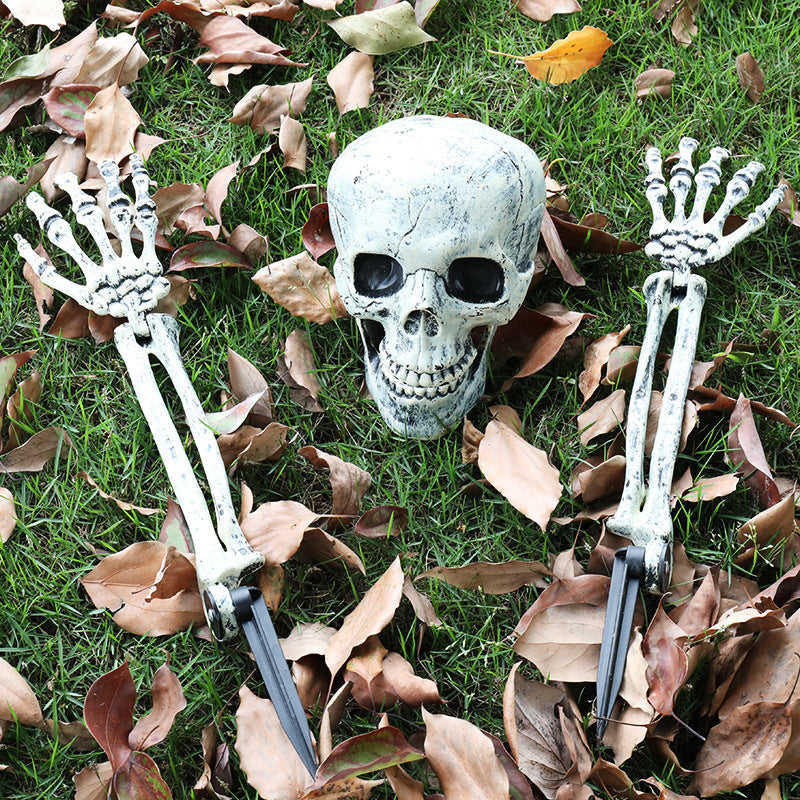 BowLift | Halloween Yard Decoration | Light-Up Skull & Skeleton Arms | 8-Mode LED Outdoor Prop