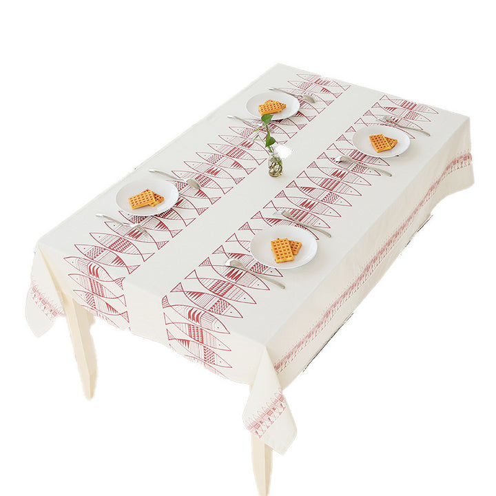 Rectangular cotton blend tablecloth with decorative fish jacquard and easy-care finish Bowlift