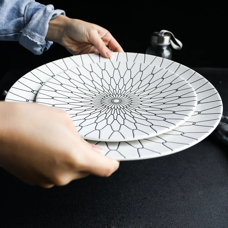 BowLift | Geometric Pattern Ceramic Dinner Plate Set
