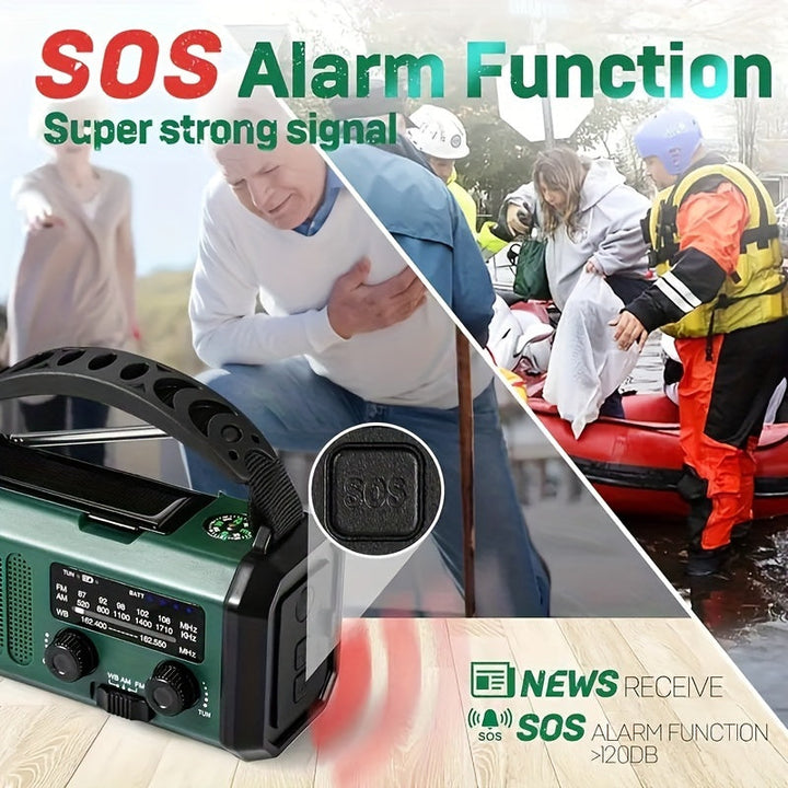 BowLift | StormMate X10 Emergency Radio with 10,000 mAh Power Bank | Solar, Crank & USB-C | LED Light, SOS Alarm & Compass | AM/FM/NOAA