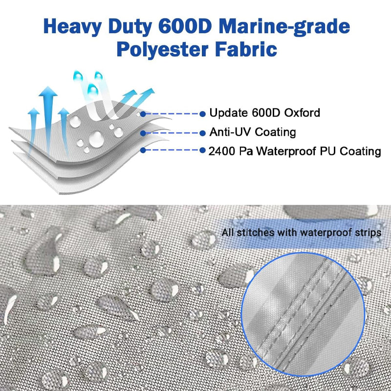 BowLift | 17'-19' Boat Cover Heavy Duty 600D Waterproof Boat Cover for V-Hull Tri-Hull Runabout Bass Boat Fish Ski Boat