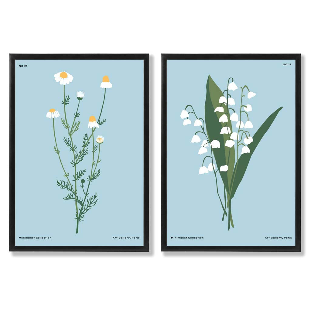 Blue wildflower illustration framed set of 2 art prints | Bowlift