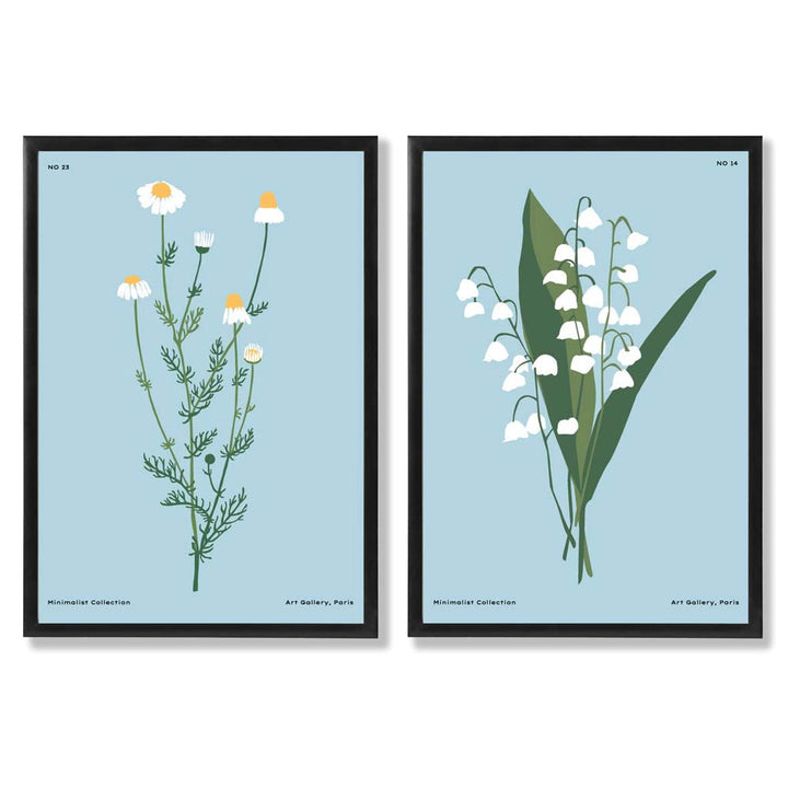 Blue wildflower illustration framed set of 2 art prints | Bowlift