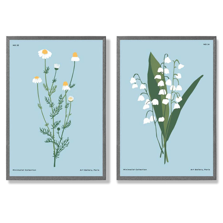 Blue wildflower illustration framed set of 2 art prints | Bowlift