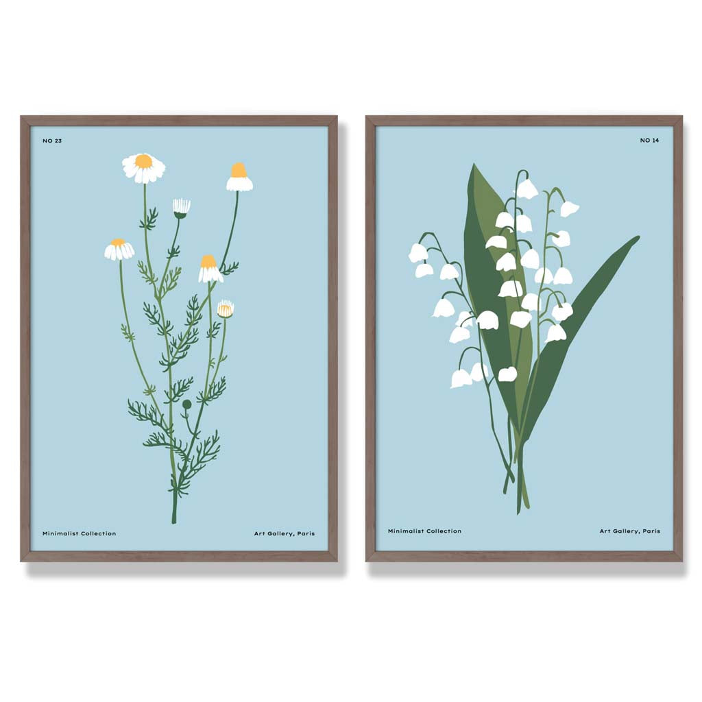 Blue wildflower illustration framed set of 2 art prints | Bowlift