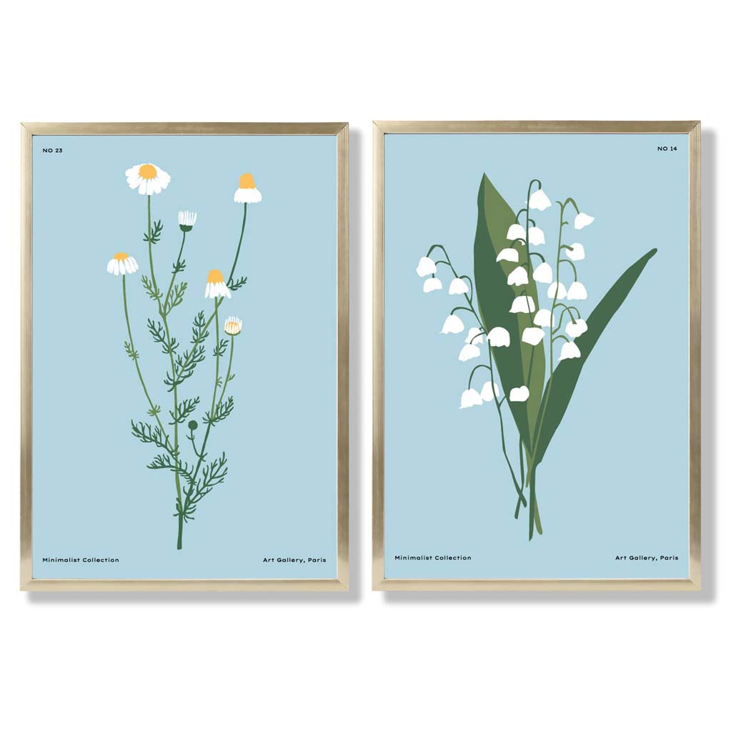 Blue wildflower illustration framed set of 2 art prints | Bowlift
